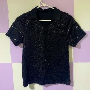 *3 for $12* Black Sequin Polo Collared Tee